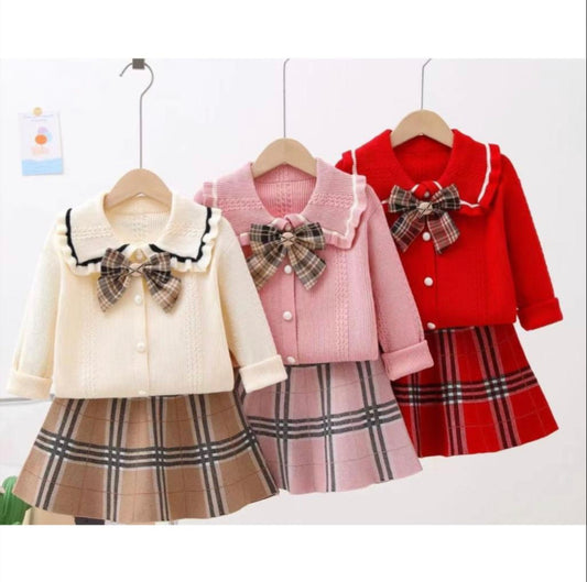 Girls Knitted Cardi & Skirt Set